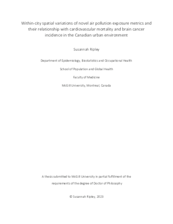 Within-city spatial variations of novel air pollution exposure metrics and their relationship with cardiovascular mortality and brain cancer incidence in the Canadian urban environment thumbnail