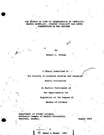 The effect of site of insemination on fertility, embryo mortality, progeny viability and sperm competition in the chicken. thumbnail