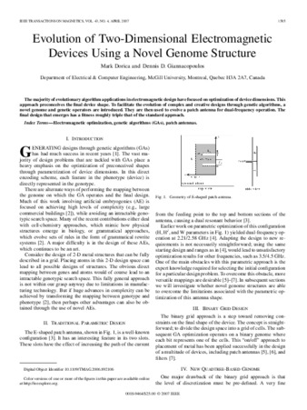 Evolution of Two-Dimensional Electromagnetic Devices Using a Novel Genome Structure thumbnail