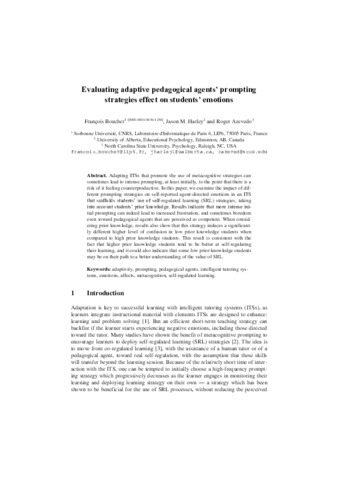 Evaluating Adaptive Pedagogical Agents’ Prompting Strategies Effect on Students’ Emotions thumbnail