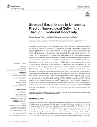 Stressful experiences in university predict nonsuicidal self-injury through emotional reactivity thumbnail