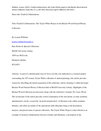Fruitful collaborations: the Taylor White project in the Blacker Wood Natural History Collection thumbnail