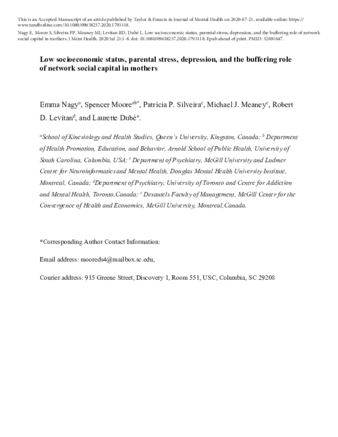 Low socioeconomic status, parental stress, depression, and the buffering role of network social capital in mothers. thumbnail