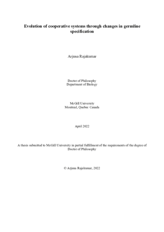 Evolution of cooperative systems through changes in germline specification thumbnail