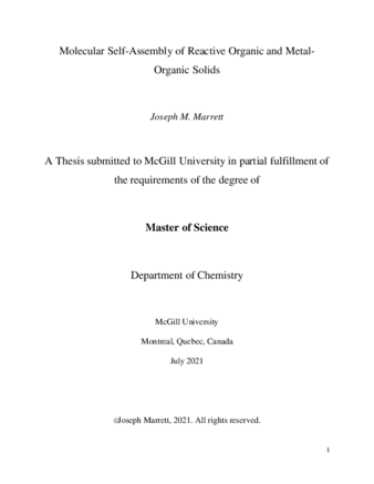 Molecular self-assembly of reactive organic and metal-organic solids thumbnail
