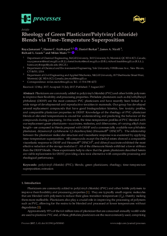 Rheology of Green Plasticizer/Poly(vinyl chloride) Blends via Time–Temperature Superposition thumbnail