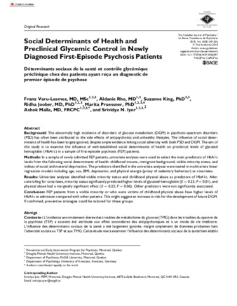 Social Determinants of Health and Preclinical Glycemic Control in Newly Diagnosed First-Episode Psychosis Patients thumbnail