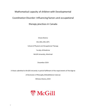 Mathematical capacity of children with Developmental Coordination Disorder: Influencing factors and occupational therapy practices in Canada thumbnail