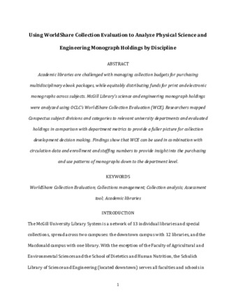 Using WorldShare Collection Evaluation to Analyze Physical Science and Engineering Monograph Holdings by Discipline thumbnail