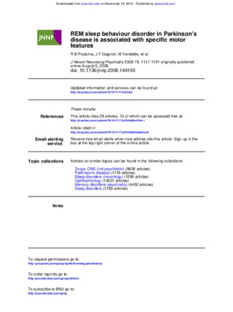 REM sleep behavior disorder in Parkinson’s disease is associated with specific motor features thumbnail