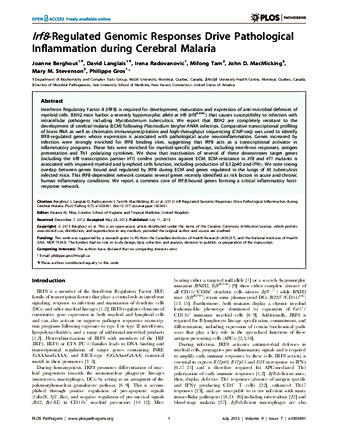 Irf8-Regulated Genomic Responses Drive Pathological Inflammation during Cerebral Malaria thumbnail