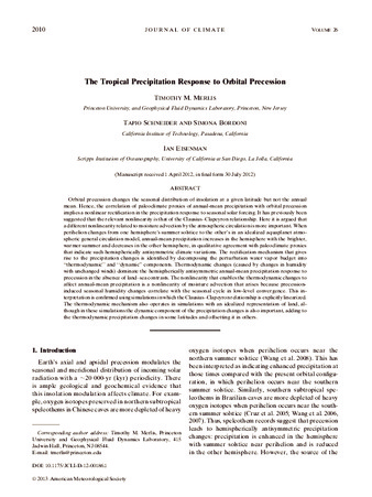 The tropical precipitation response to orbital precession thumbnail