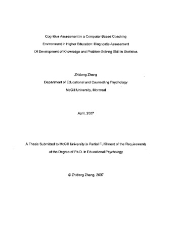 Cognitive assessment in a computer-based coaching environment in higher education : diagnostic assessment of development of knowledge and problem-solving skill in statistics thumbnail