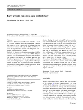 Early pyloric stenosis: a case control study thumbnail