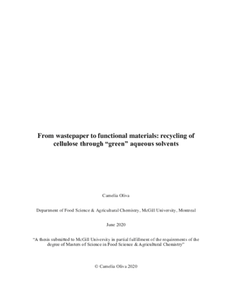 From wastepaper to functional materials: recycling of cellulose through “green” aqueous solvents thumbnail