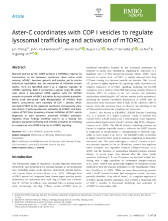 Aster-C coordinates with COP I vesicles to regulate lysosomal trafficking and activation of mTORC1 thumbnail