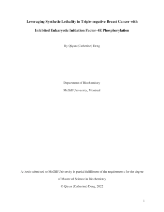 Leveraging synthetic lethality in triple-negative breast cancer with inhibited eukaryotic initiation factor-4E phosphorylation thumbnail