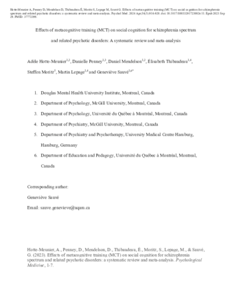 Effects of metacognitive training (MCT) on social cognition for schizophrenia spectrum and related psychotic disorders: A systematic review and meta-analysis thumbnail