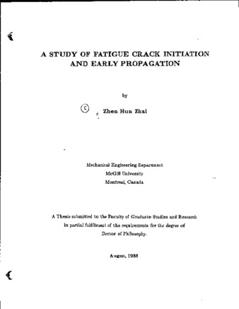 A study of fatigue crack initiation and early propagation / thumbnail