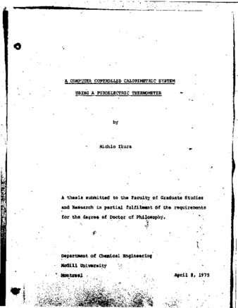 A computer controlled calorimetric system using a pyroelectric thermometer / thumbnail