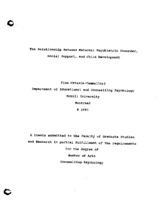 The relationship between maternal psychiatric disorder, social support, and child development thumbnail