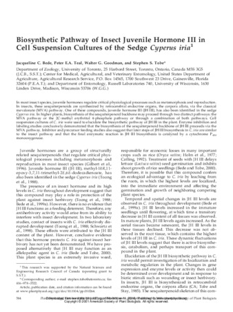 Biosynthetic Pathway of Insect Juvenile Hormone III in Cell Suspension Cultures of the Sedge Cyperus iria thumbnail