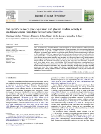 Diet-specific salivary gene expression and glucose oxidase activity in Spodoptera exigua (Lepidoptera: Noctuidae) larvae thumbnail