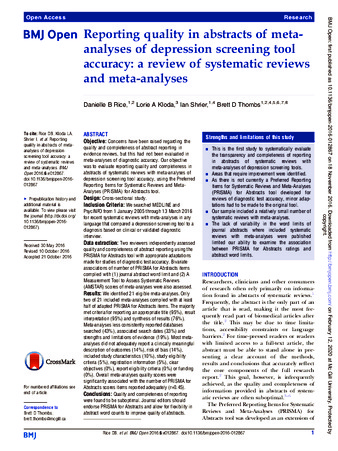 Reporting quality in abstracts of meta-analyses of depression screening tool accuracy: a review of systematic reviews and meta-analyses thumbnail