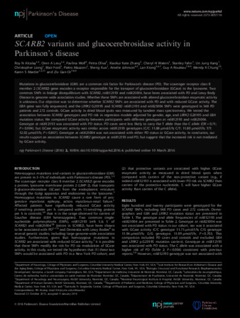 SCARB2 variants and glucocerebrosidase activity in Parkinson’s disease thumbnail