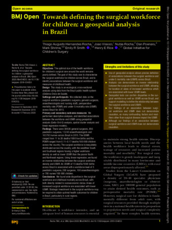 Towards defining the surgical workforce for children: a geospatial analysis in Brazil thumbnail