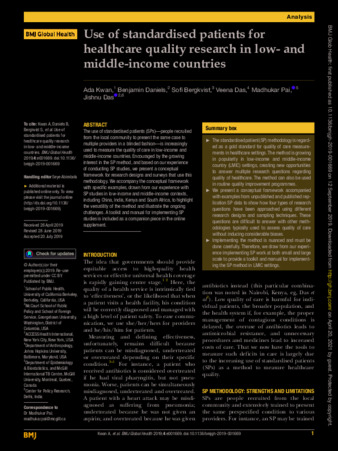 Use of standardised patients for healthcare quality research in low- and middle-income countries thumbnail