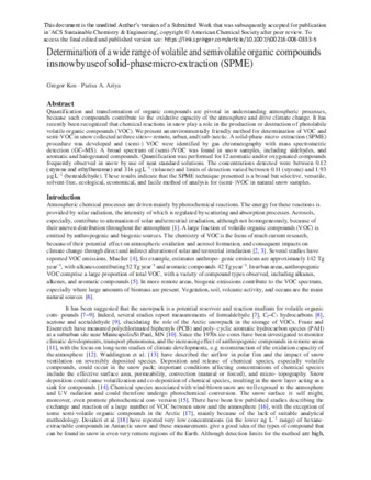 Determination of a wide range of volatile and semivolatile organic compounds in snow by use of solid-phase micro-extraction (SPME) thumbnail