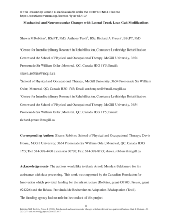 Mechanical and neuromuscular changes with lateral trunk lean gait modifications thumbnail