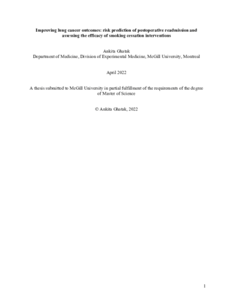 Improving lung cancer outcomes: risk prediction of postoperative readmission and assessing the efficacy of smoking cessation interventions thumbnail