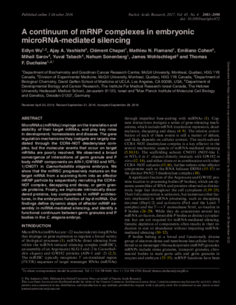 A continuum of mRNP complexes in embryonic microRNA-mediated silencing thumbnail