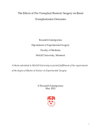 The effects of pre-transplant bariatric surgery on renal transplantation outcomes thumbnail