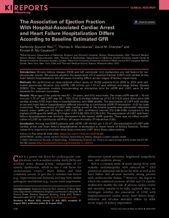 The Association of Ejection Fraction With Hospital-Associated Cardiac Arrest and Heart Failure Hospitalization Differs According to Baseline Estimated GFR thumbnail