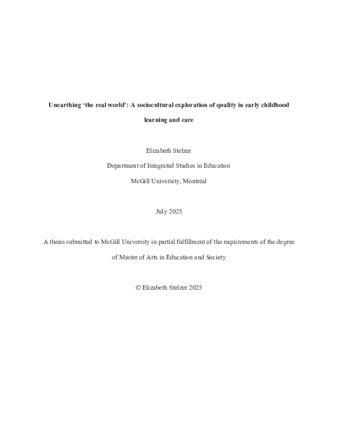 Unearthing ‘the real world’: A sociocultural exploration of quality in early childhood learning and care thumbnail