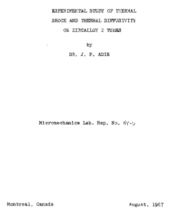 Experimental study of thermal shock and thermal diffusivity on zircalloy 2 tubes thumbnail