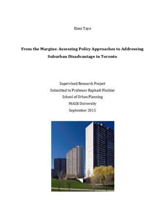 From the Margins: Assessing Policy Approaches to Addressing Suburban Disadvantage in Toronto thumbnail