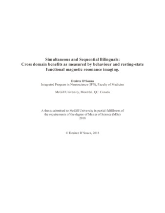 Simultaneous and sequential bilinguals: Cross domain benefits as measured by behaviour and resting-state functional magnetic resonance imaging thumbnail