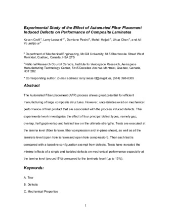 Experimental study of the effect of automated fiber placement induced defects on performance of composite laminates thumbnail