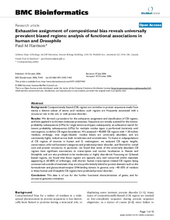 Exhaustive assignment of compositional bias reveals universally prevalent biased regions: analysis of functional associations in human and Drosophila thumbnail