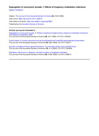 Segregation of concurrent sounds. I: Effects of frequency modulation coherence thumbnail