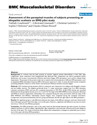 Assessment of the paraspinal muscles of subjects presenting an idiopathic scoliosis: an EMG pilot study thumbnail