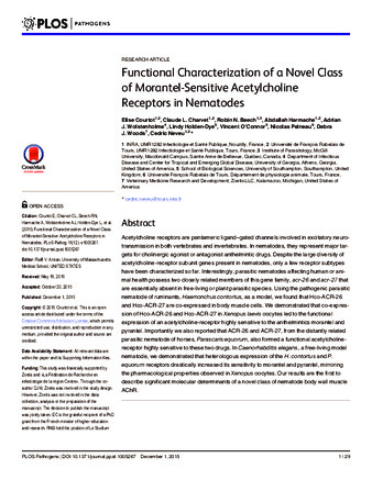Functional Characterization of a Novel Class of Morantel-Sensitive Acetylcholine Receptors in Nematodes thumbnail