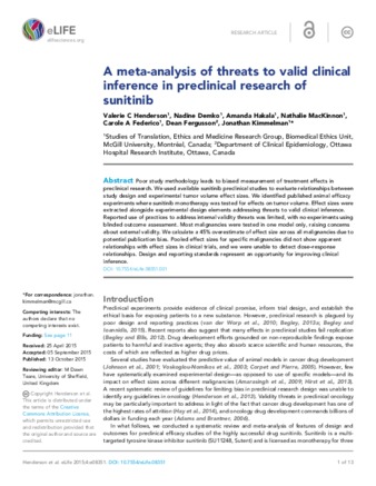 A meta-analysis of threats to valid clinical inference in preclinical research of sunitinib thumbnail