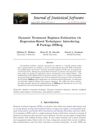Dynamic Treatment Regimen Estimation via Regression-Based Techniques: Introducing R Package DTRreg thumbnail