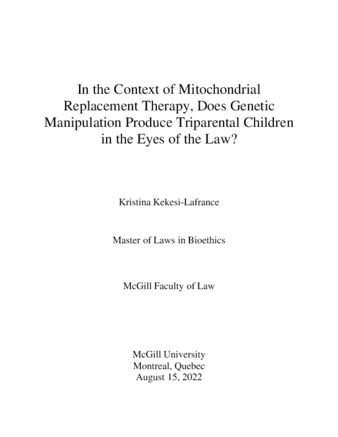 In the context of mitochondrial replacement therapy, does genetic manipulation produce triparental children in the eyes of the law? thumbnail