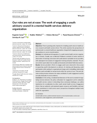 Our roles are not at ease: The work of engaging a youth advisory council in a mental health services delivery organization thumbnail